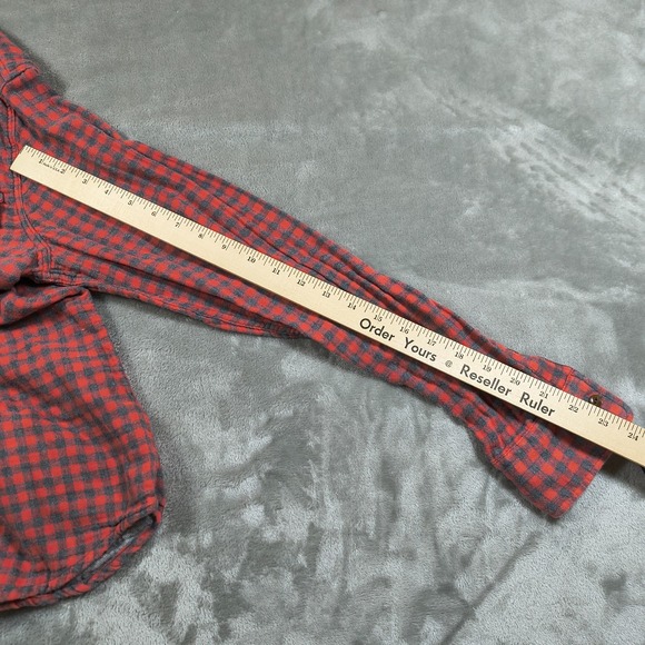Faherty Flannel Shirt Mens Medium Red Gray Button Up Gingham Check  Cotton - Picture 8 of 12